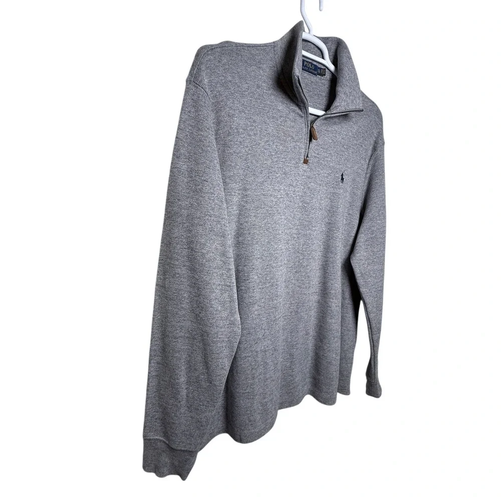 Polo Ralph Lauren Mens Gray Heathered Quarter Zip Pullover Sweater‎ Size Large